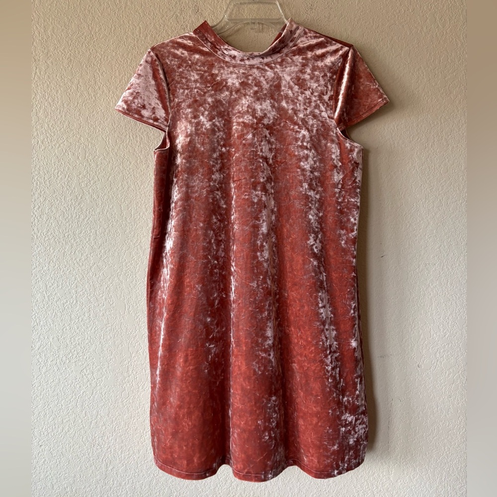 Madewell S Pink Peach Crushed Velvet Mock Turtleneck Dress Boho Hippie